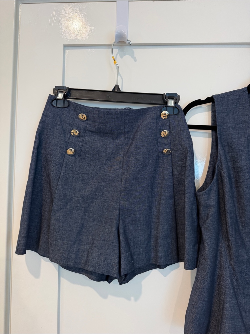 Zara Blue Tailored High-Waist Jean Shorts with Matching Vest - Picture 5 of 14